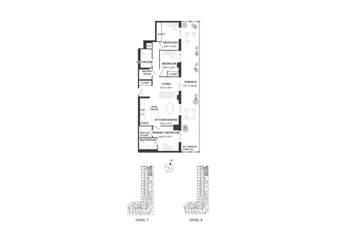 Floor plan for 3 beds, 2 baths, 1004 sqft